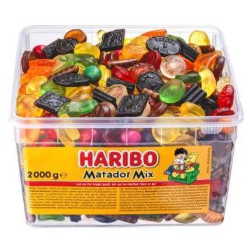 Haribo Matador Mix 2 kg sortiment med forskellige frugtgummier, vingummier og lakrids
