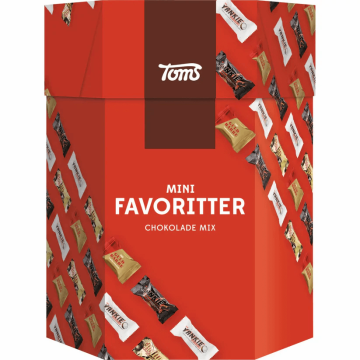 Toms Mini Favoritter 1300g mix af mini chokolader med nougat nødder karamel og frugt