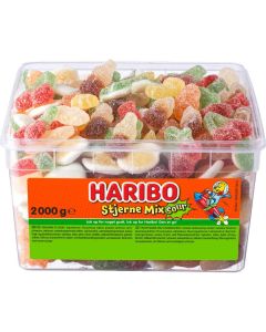 Haribo Stjerne Mix Sour 2 kg med forskellige sure frugtgummier og nogle marshmallowstykker