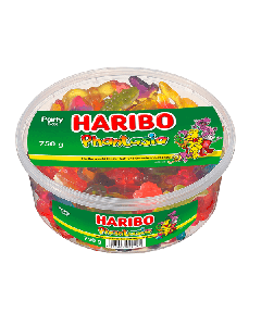 Haribo Phantasia 750g bøtte med farverige frugtgummier og skumfiduser