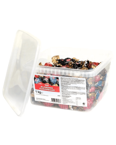Toms Blandede Karameller 1000g mix af indpakkede karameller i fl&oslash;de lakrids chokolade mint smage