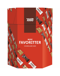 Toms Mini Favoritter 1300g mix af mini chokolader med nougat n&oslash;dder karamel og frugt
