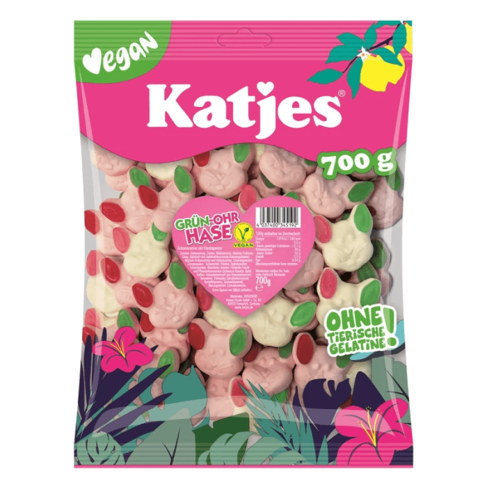 Katjes Grün-Ohr-Hase 700g veganske skumkaniner med frugtgummi-ører
