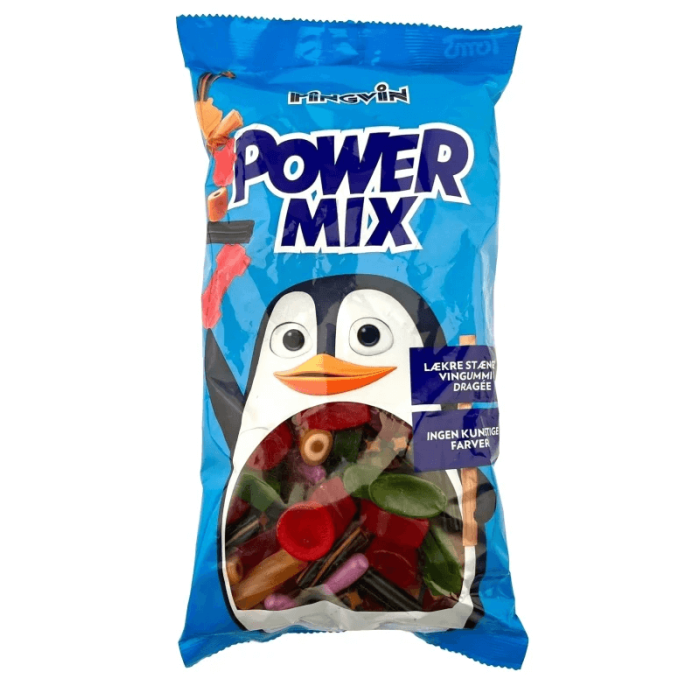 Pingvin Power Mix Display 900g stærk salt og sød lakrids samt frugtgummi mix Pingvin Power Mix Display 900g stærk salt og sød lakrids samt frugtgummi mix